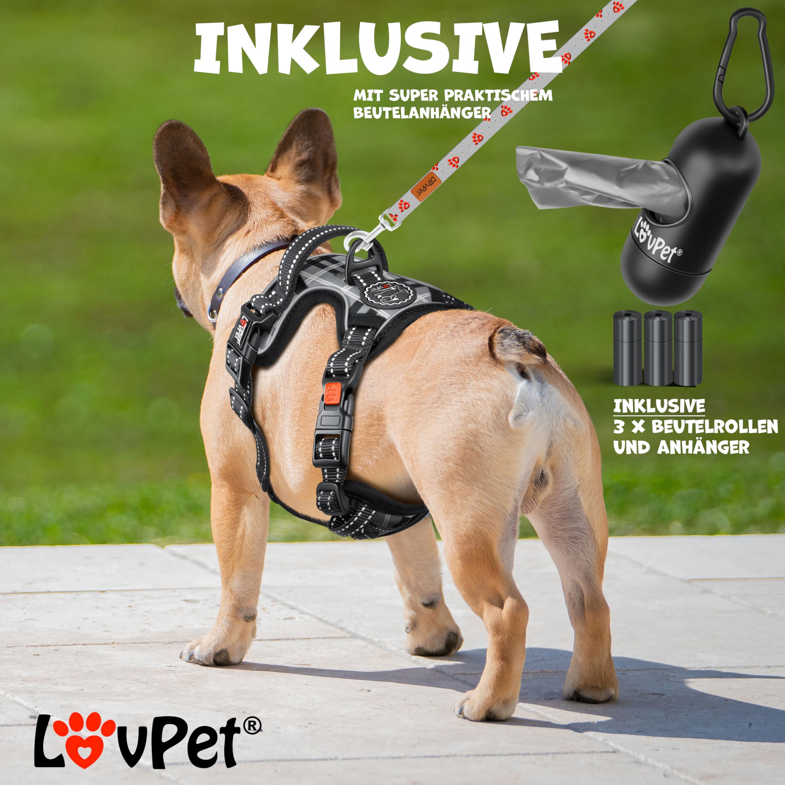 Harnais Chien Lovpet Réfléchissant Anti-Traction – Réglable XS à XL | Sacs Inclus