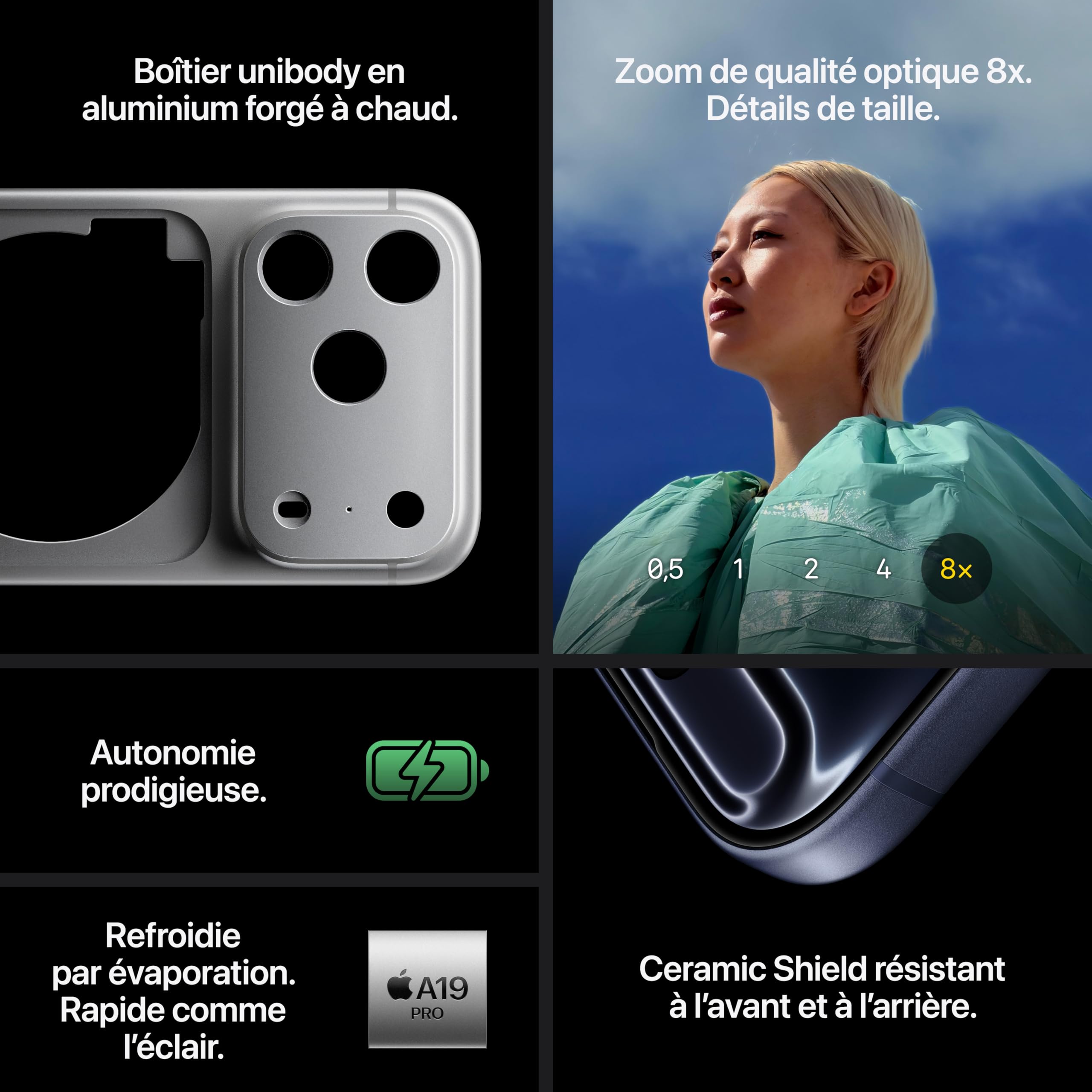 Apple iPhone 17 Pro Max 256 Go : Écran 6,9 Pouces, Puce A19 Pro, Autonomie Record sur iPhone, Système caméra Pro Fusion, Caméra Avant Center Stage ; Argent