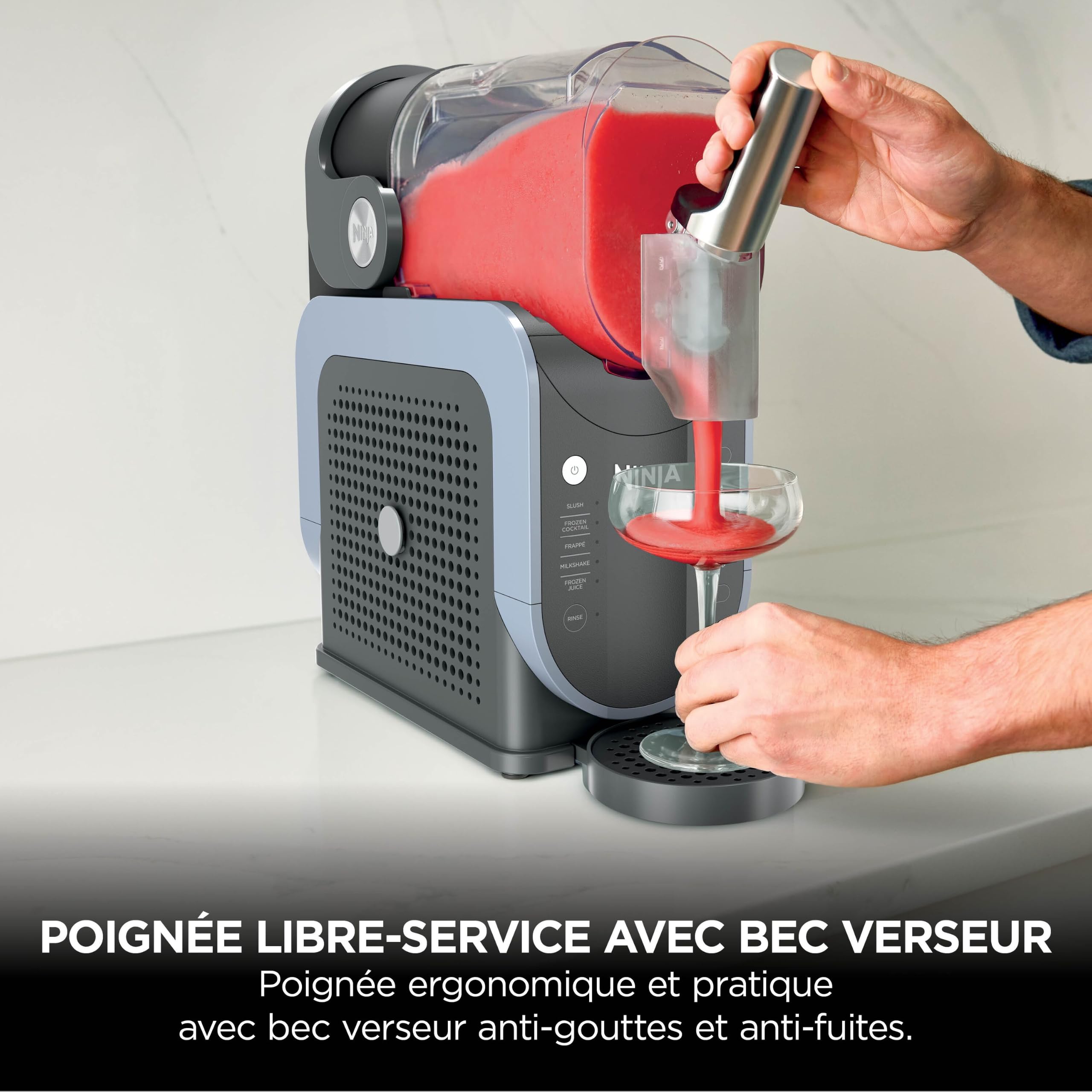 Ninja SLUSHi Machine à boissons glacées, granités, cocktails, frappés, milkshakes et jus glacés, vu sur TikTok, sans glace ni préparation requises, capacité 1,9 l, bleu et gris FS301EU