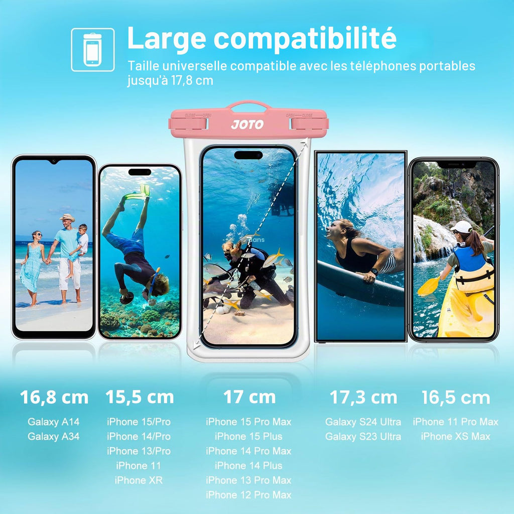 JOTO Pochette Étanche Smartphone IPX8 – Lot de 2, Compatible iPhone 17 à 11, Samsung Galaxy, Redmi, jusqu'à 7 Pouces
