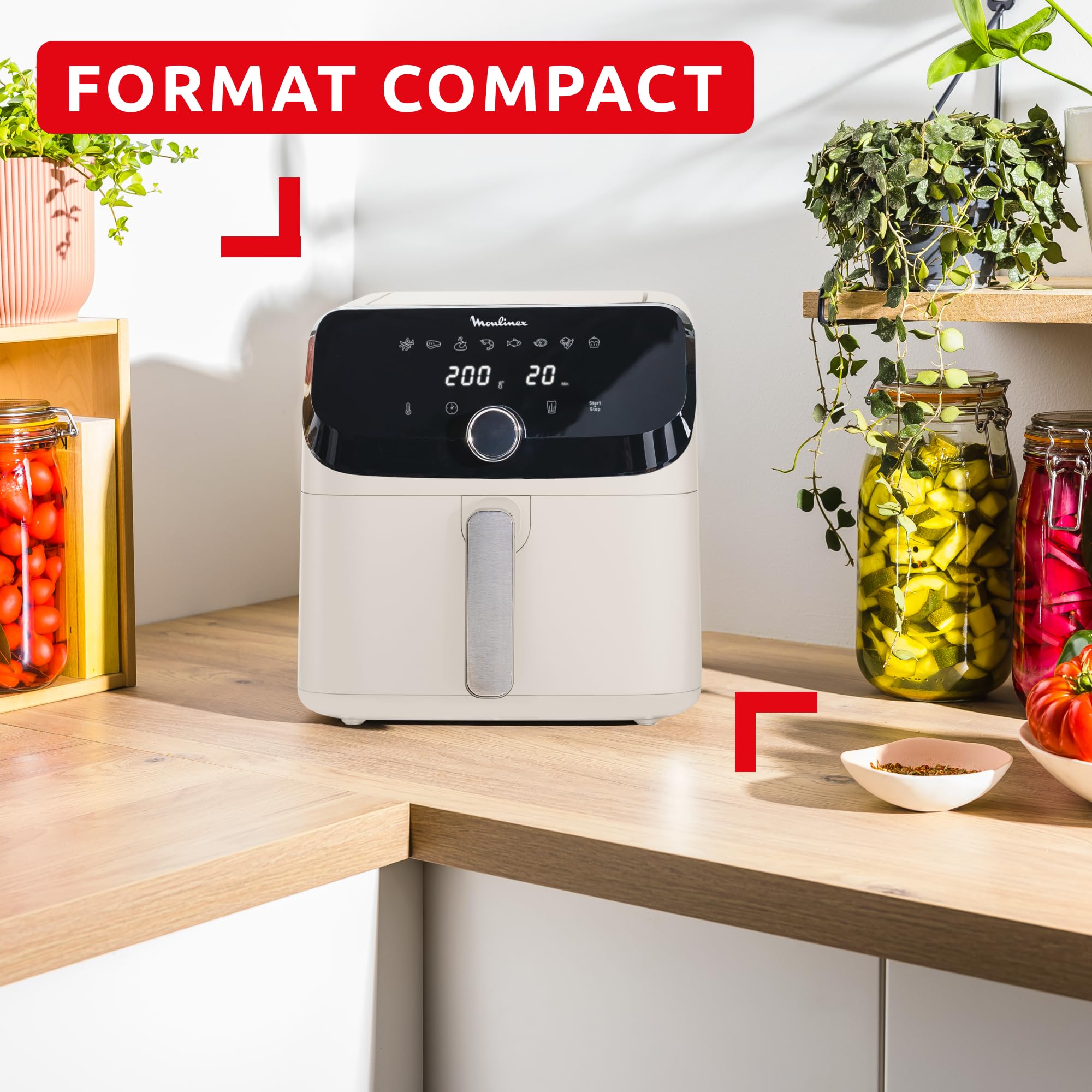 Moulinex Friteuse sans huile + Gril, Capacité XL 4,6L, Jusqu'à 6 personnes, 8 Programmes automatiques, Air Fryer, Ecran tactile digital, Température réglable, Easy Fry & Grill 2en1, EZ505810