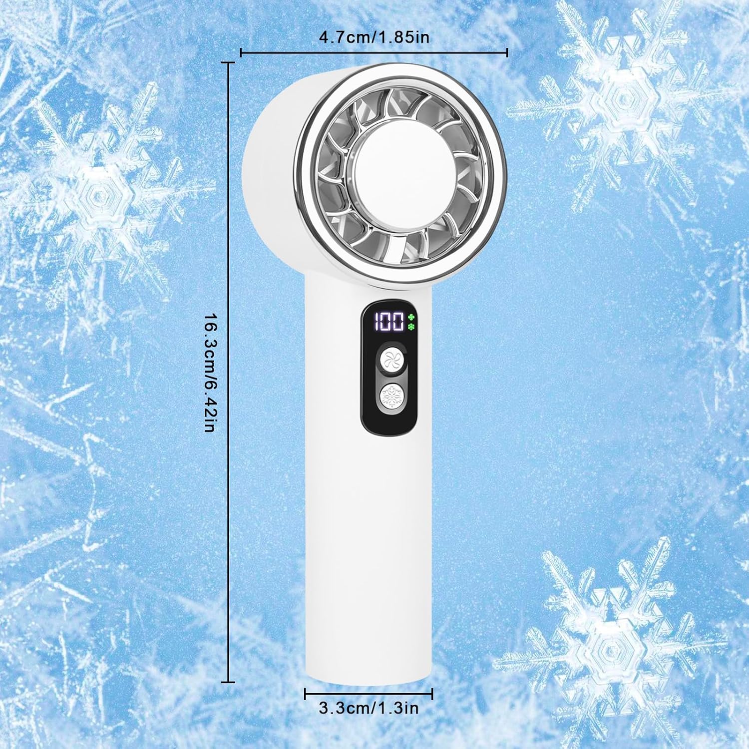 Ventilateur portable avec refroidisseur à glace | Jusqu'à 12 heures de refroidissement | Ventilateur à main de 0 à 100 vitesses | Moteur silencieux puissant de 20 000 tr/min | Mini ventilateur à