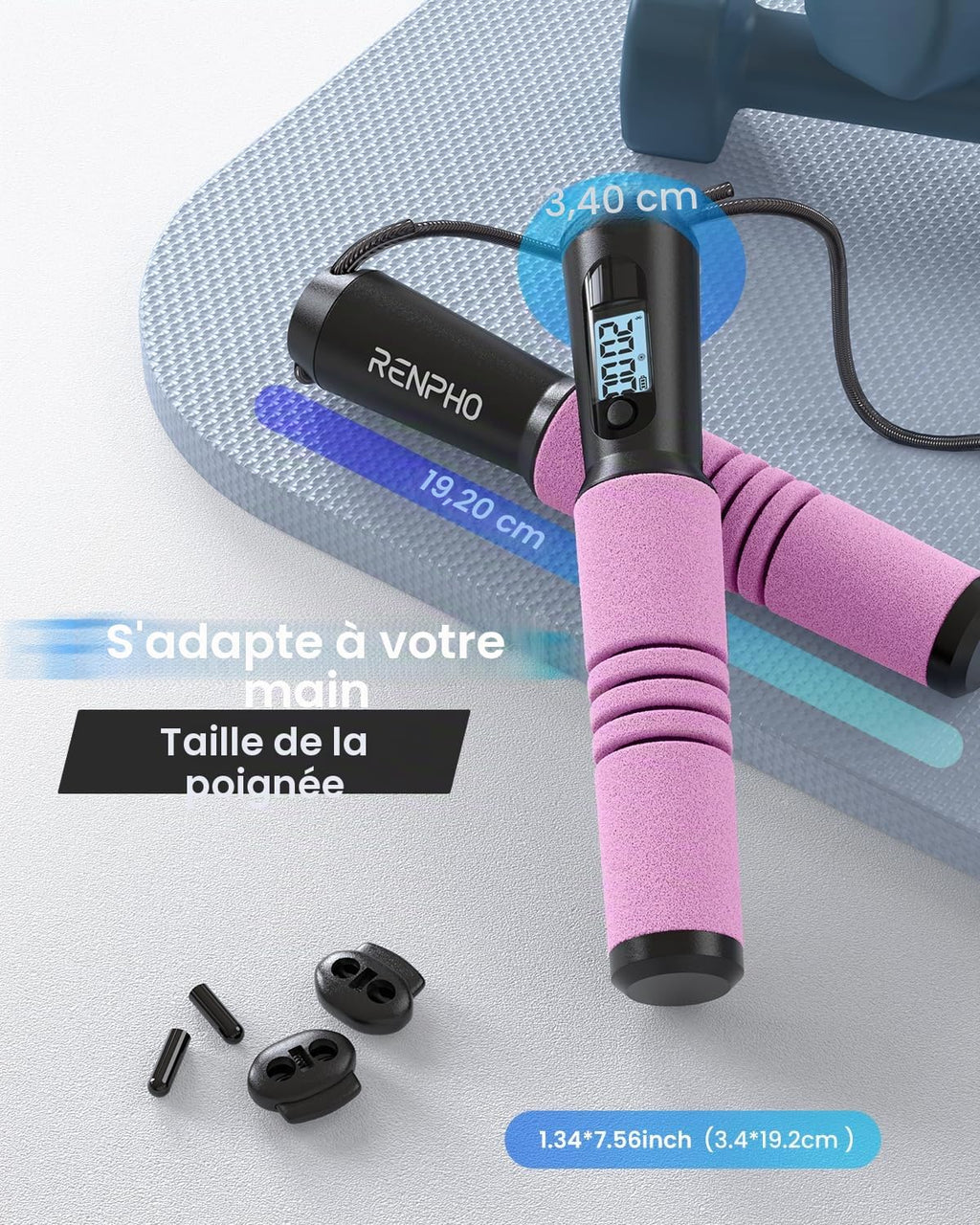 RENPHO Corde à Sauter Intelligente avec Compteur, Corde à Sauter sans Fil Réglable, App Données d'Analyse, Corde a Sauter Fitness Homme Femmes Enfants, Crossfit Équipement d'Entraînement