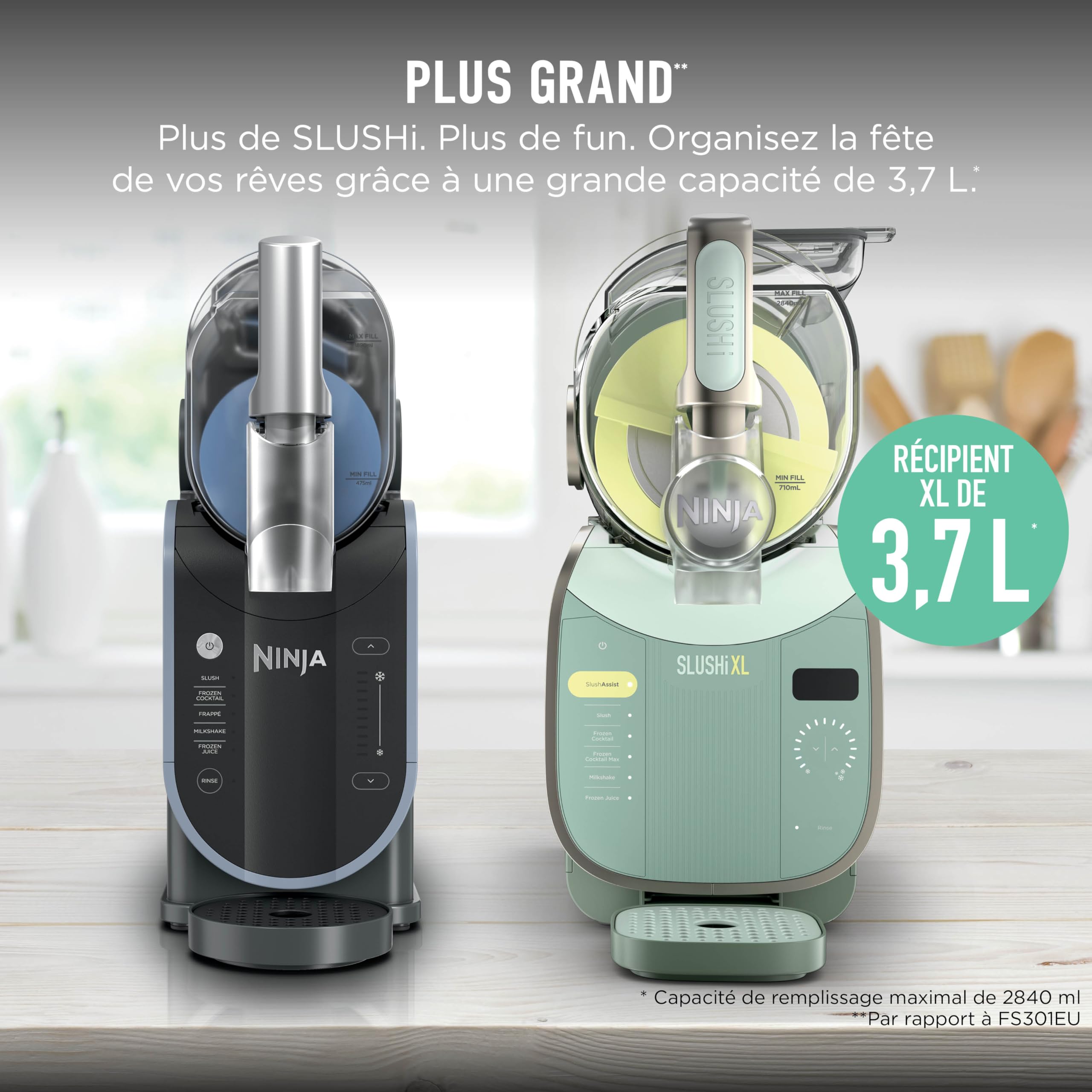 Ninja SLUSHi Machine à boissons glacées, granités, cocktails, frappés, milkshakes et jus glacés, vu sur TikTok, sans glace ni préparation requises, capacité 1,9 l, bleu et gris FS301EU