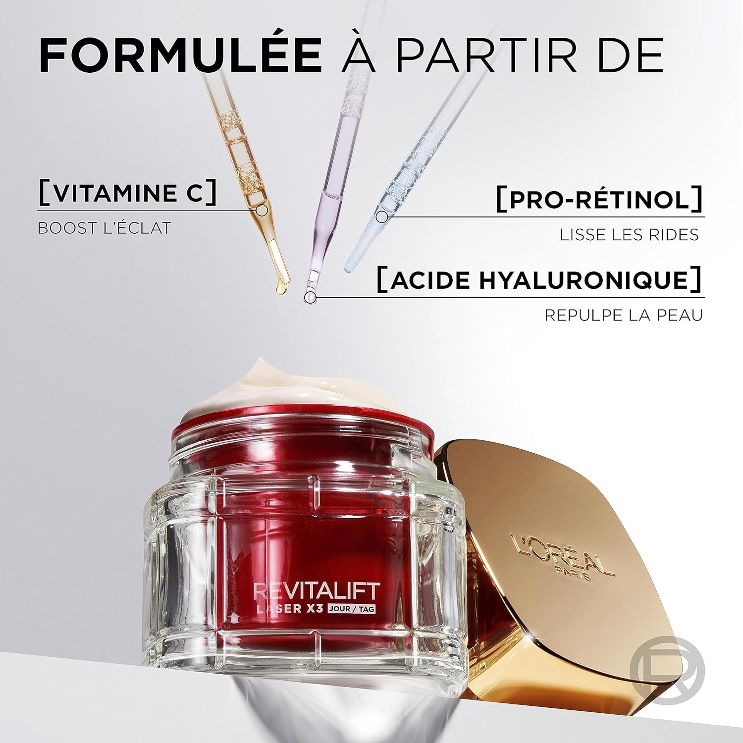 L'Oréal Paris Revitalift Laser X3 - Crème de Jour Anti-Âge FPS 25 - Acide Hyaluronique, Pro-Rétinol & Vitamine C - 50ml