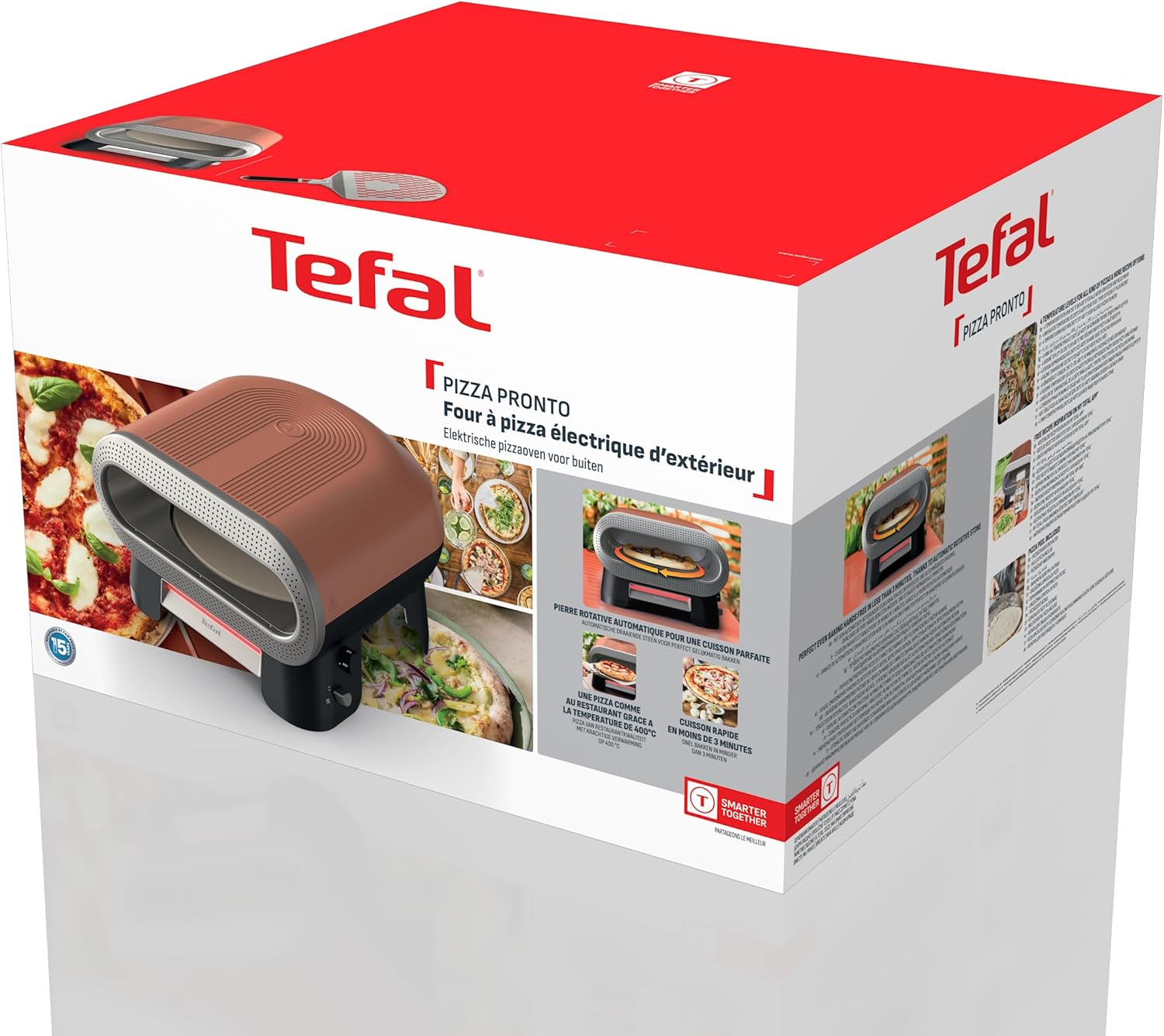Tefal Pizza Pronto JM600TE0 – Four à Pizza Électrique d'Extérieur 2600W, Pierre Rotative, 400°C