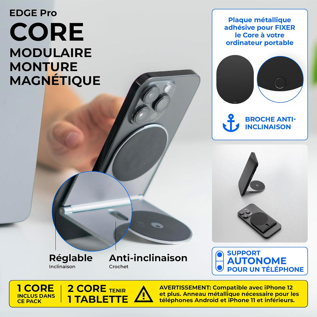 Rolling Square Edge Pro Core – Support Téléphone Magnétique pour PC Portable & Tablette – Compatible MagSafe & Tous Téléphones – Bureau, Gaming