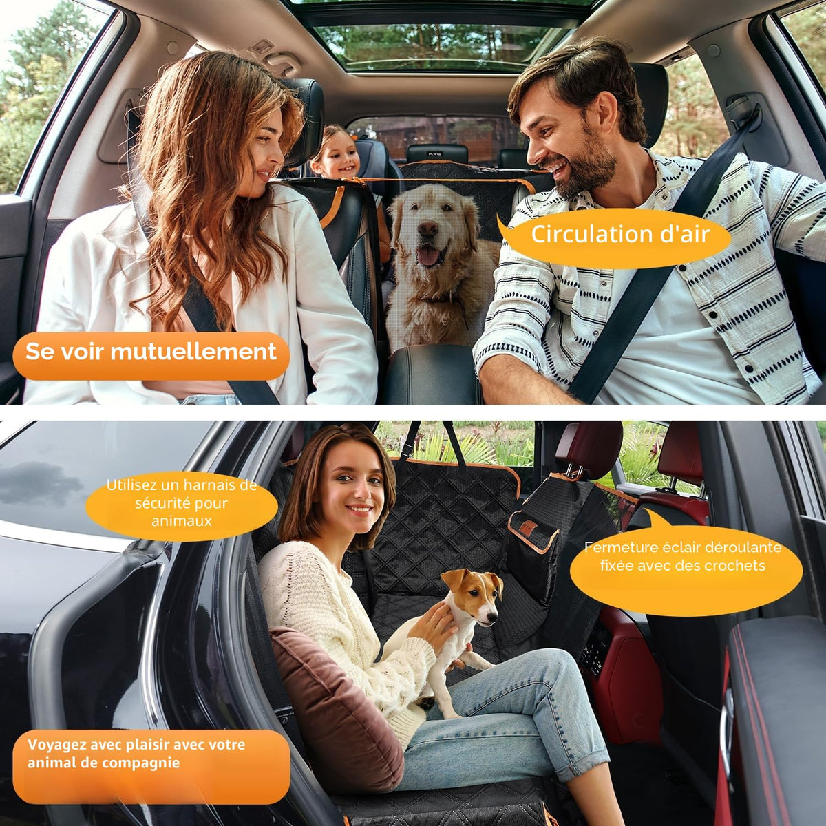 KYG Housse de Siège d'auto pour Chien Banquette Arrière Antidérapant et Imperméable Mise à Niveau Matérielle avec Fenêtre de Visualisation Protection Coffre Universelle Voiture 135X148 cm Noir