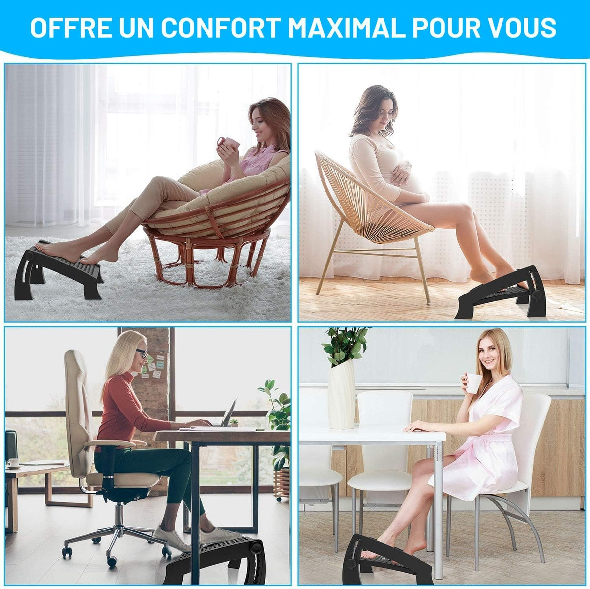 Repose-pieds Bureau Ergonomique – Massage Acupression, 6 Hauteurs Réglables, Antidérapant – Soulage Dos & Fatigue