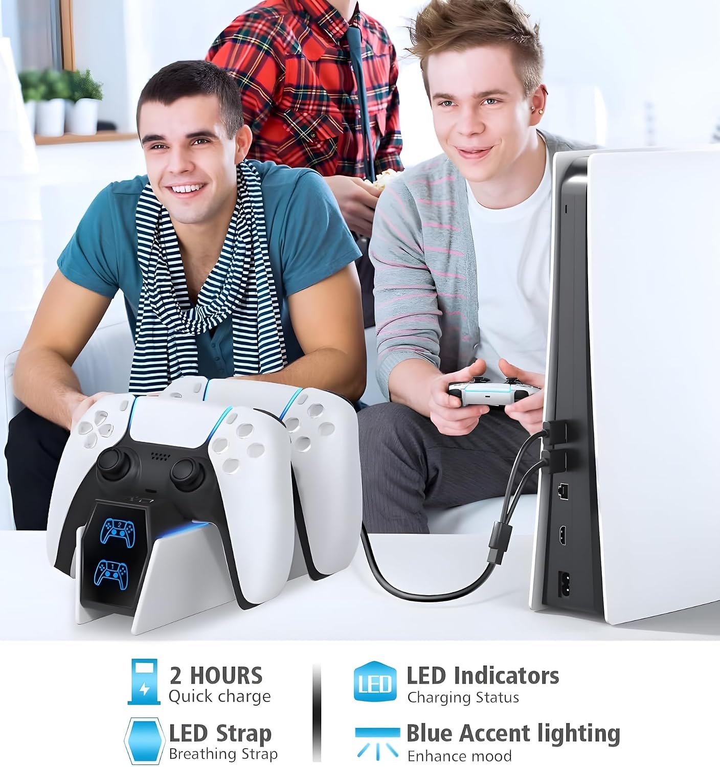 OIVO Chargeur Manette PS5, 2H Rapide Chargeur ps5 avec 2 Types de Câble pour Manette PS5, Station de Chargement Compatible avec Manettes DualSense PlayStation 5