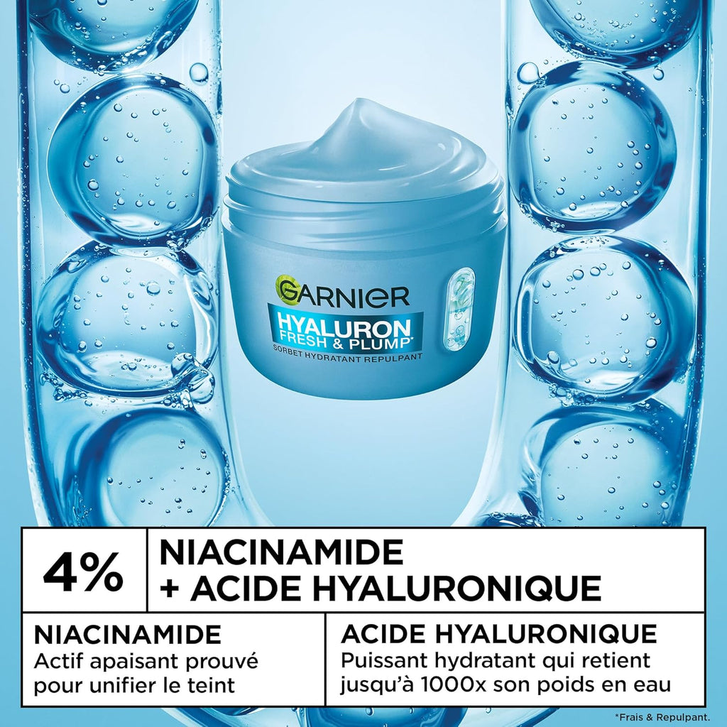 GARNIER SkinActive Hyaluron - Crème Sorbet Hydratante Repulpante Fresh & Plump 85ml - Acide Hyaluronique & Niacinamide