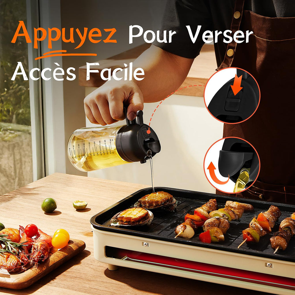TrendPlain Vaporisateur Huile Cuisine 470ml – Spray 2-en-1 Air Fryer, Salades & Cuisson (Noir)