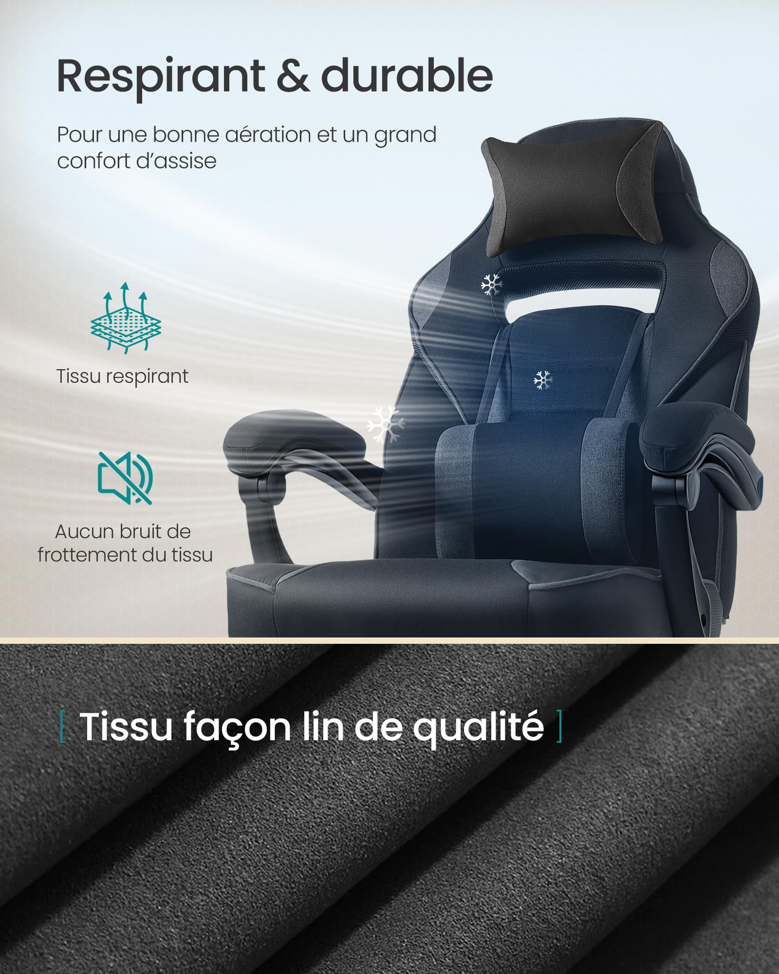 SONGMICS Fauteuil de Bureau Gaming OBG073B03 – Ergonomique, Repose-pieds, Appui-tête, 150 kg
