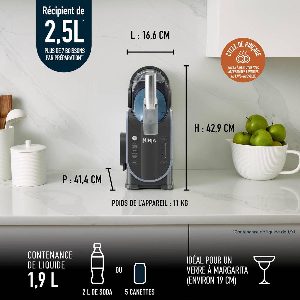 Ninja SLUSHi Machine à boissons glacées, granités, cocktails, frappés, milkshakes et jus glacés, vu sur TikTok, sans glace ni préparation requises, capacité 1,9 l, bleu et gris FS301EU