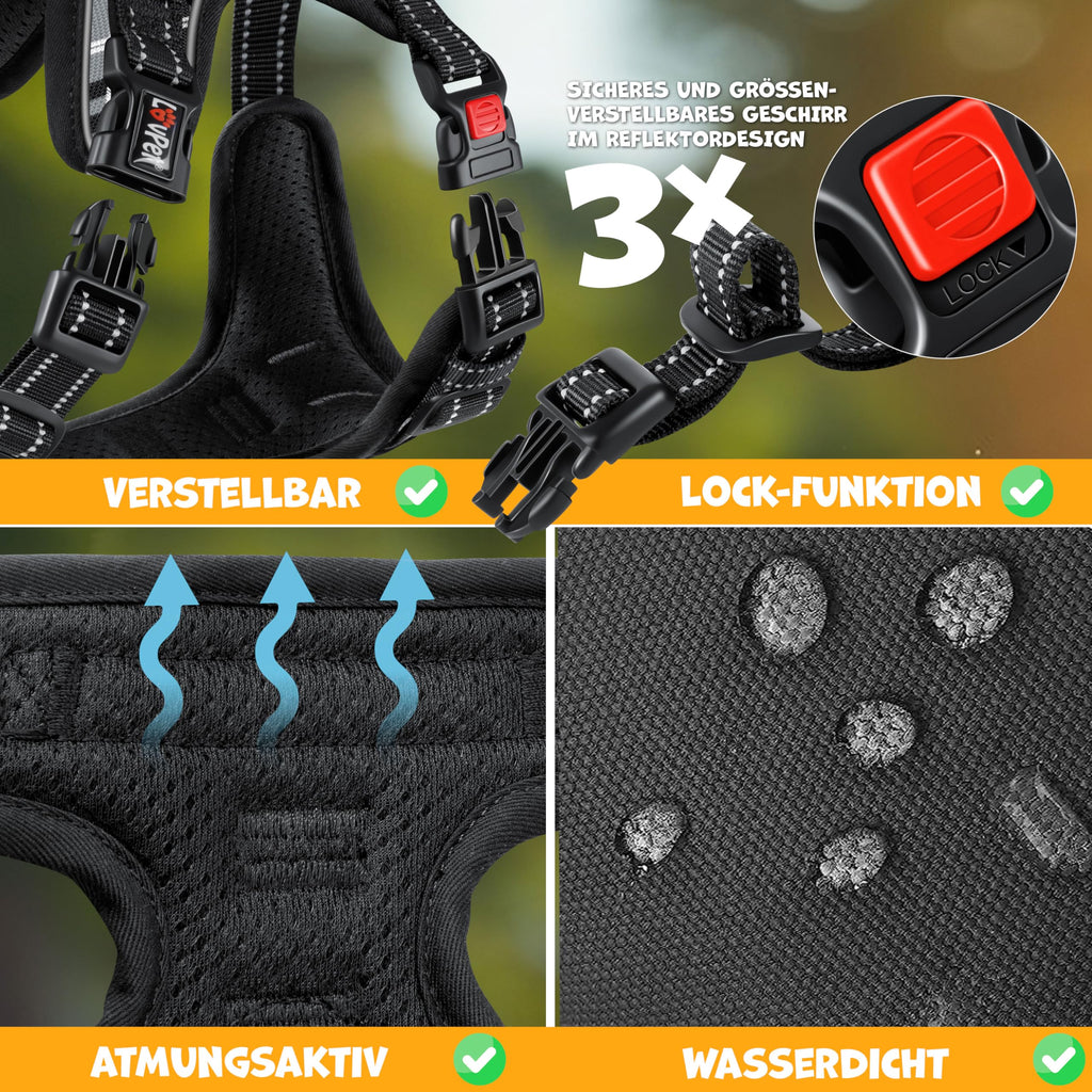 Harnais Chien Lovpet Réfléchissant Anti-Traction – Réglable XS à XL | Sacs Inclus