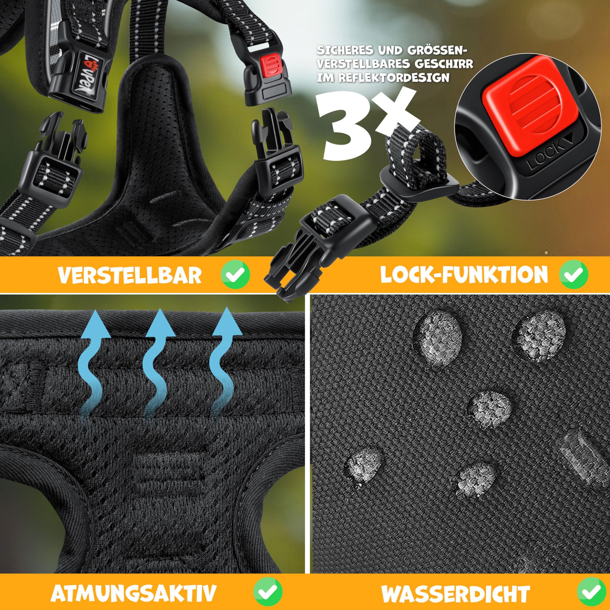 Harnais Chien Lovpet Réfléchissant Anti-Traction – Réglable XS à XL | Sacs Inclus