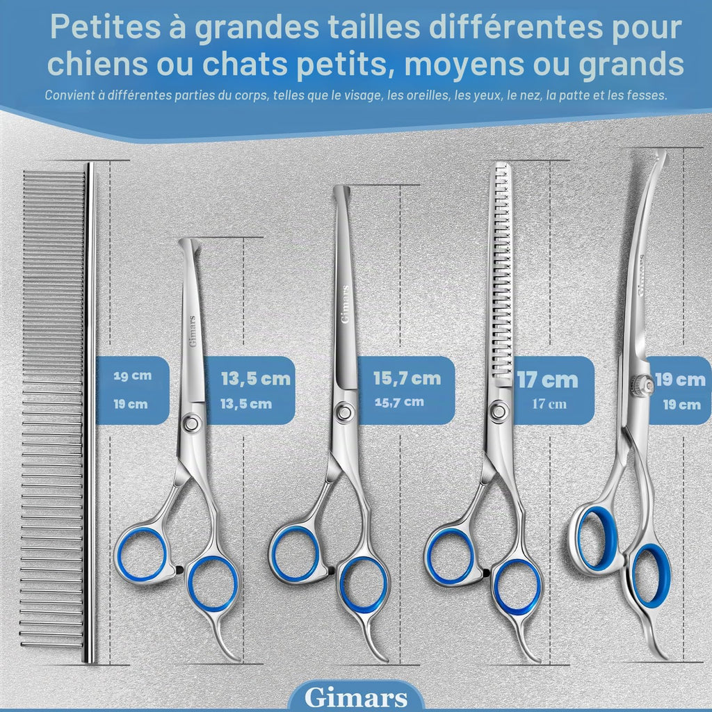 Gimars Ciseaux de toilettage professionnels pour chiens 4CR avec pointe ronde de sécurité, ciseaux droits, effilés et incurvés avec revêtement en titane