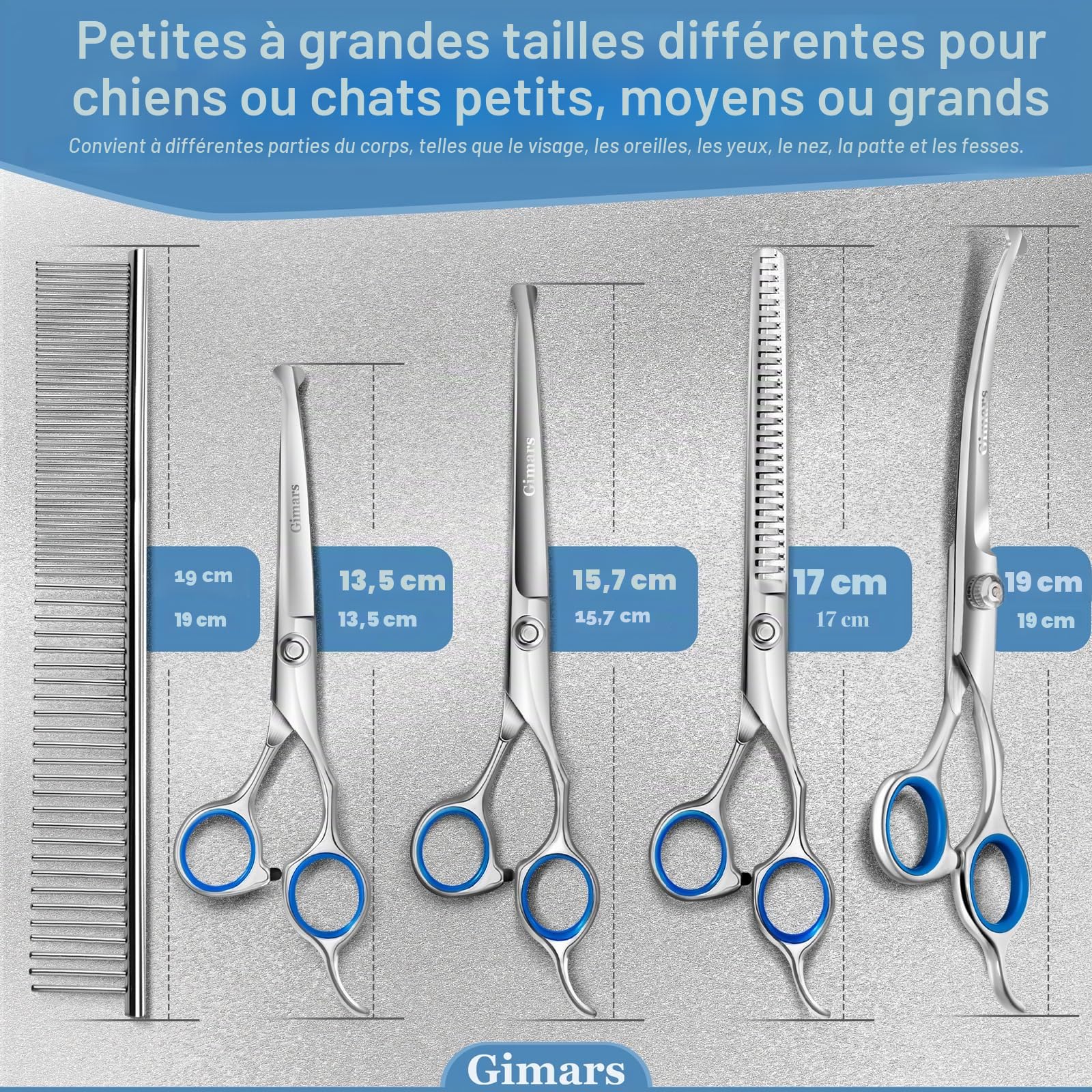 Gimars Ciseaux de toilettage professionnels pour chiens 4CR avec pointe ronde de sécurité, ciseaux droits, effilés et incurvés avec revêtement en titane