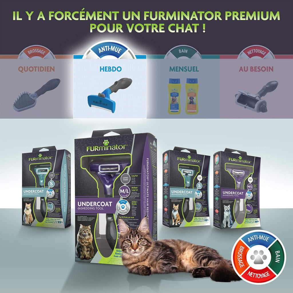 Brosse FURminator Chat Poils Longs Grande Taille – -90% Poils Morts | Sans Bisphénol A
