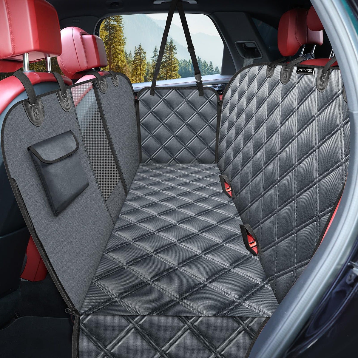 KYG Housse de Siège d'auto pour Chien Banquette Arrière Antidérapant et Imperméable Mise à Niveau Matérielle avec Fenêtre de Visualisation Protection Coffre Universelle Voiture 135X148 cm Noir
