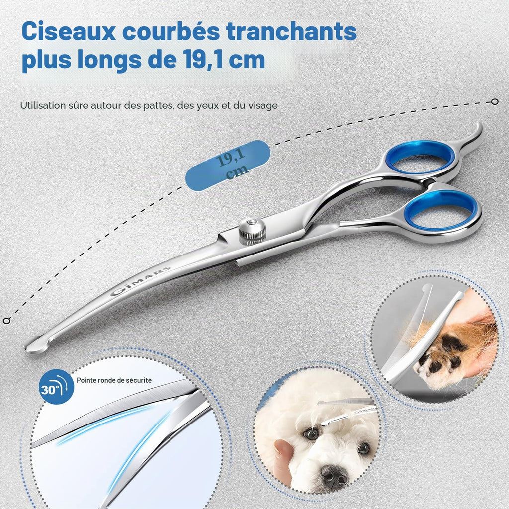 Gimars Ciseaux de toilettage professionnels pour chiens 4CR avec pointe ronde de sécurité, ciseaux droits, effilés et incurvés avec revêtement en titane
