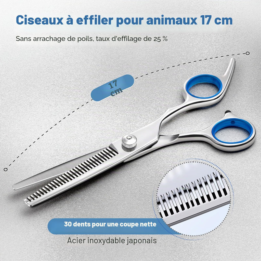 Gimars Ciseaux de toilettage professionnels pour chiens 4CR avec pointe ronde de sécurité, ciseaux droits, effilés et incurvés avec revêtement en titane