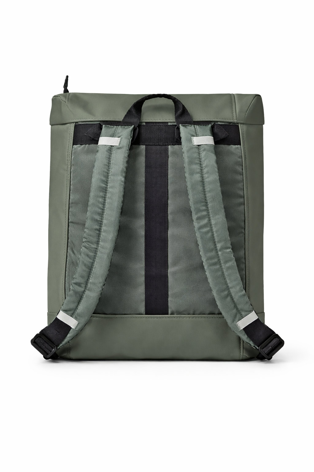 Sac à dos roll-top urbain vert kaki pour ordinateur portable, design minimaliste, fermeture à boucle, poches zippées avant, dos rembourré, sac à dos mixte pour travail, bureau et déplacements