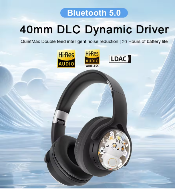 Casque Bluetooth Enfant Rose,Bleu & Blanc – Design Chat Mignon – Sans Fil – Confortable & Léger