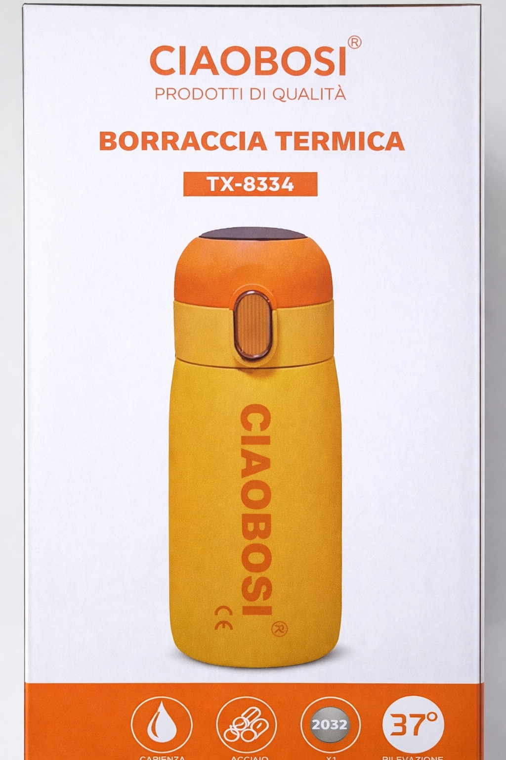 CIAOBOSI Gourde Isotherme 420 ml – Affichage Température, Ouverture 1 Main, Verrou & Poignée, Jaune/Orange T-8334