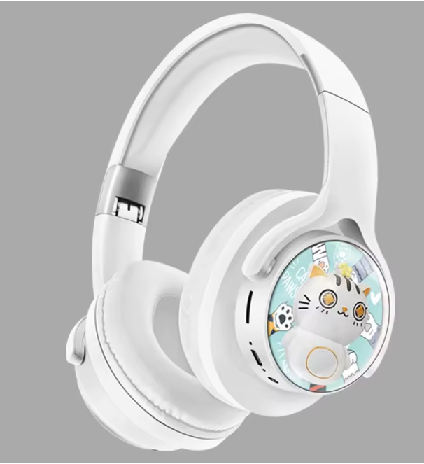 Casque Bluetooth Enfant Rose,Bleu & Blanc – Design Chat Mignon – Sans Fil – Confortable & Léger