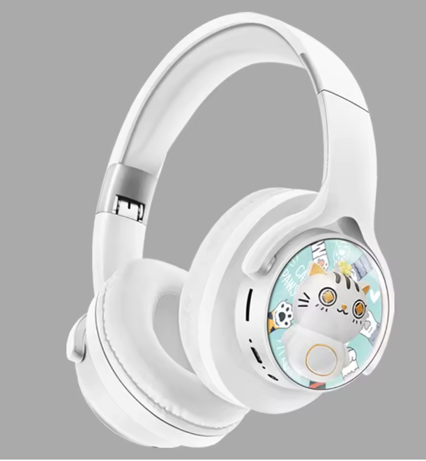 Casque Bluetooth Enfant Rose,Bleu & Blanc – Design Chat Mignon – Sans Fil – Confortable & Léger