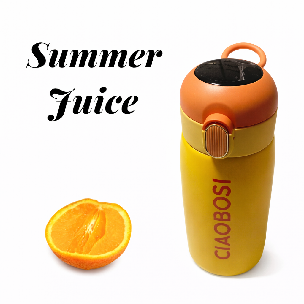 CIAOBOSI Gourde Isotherme 420 ml – Affichage Température, Ouverture 1 Main, Verrou & Poignée, Jaune/Orange T-8334