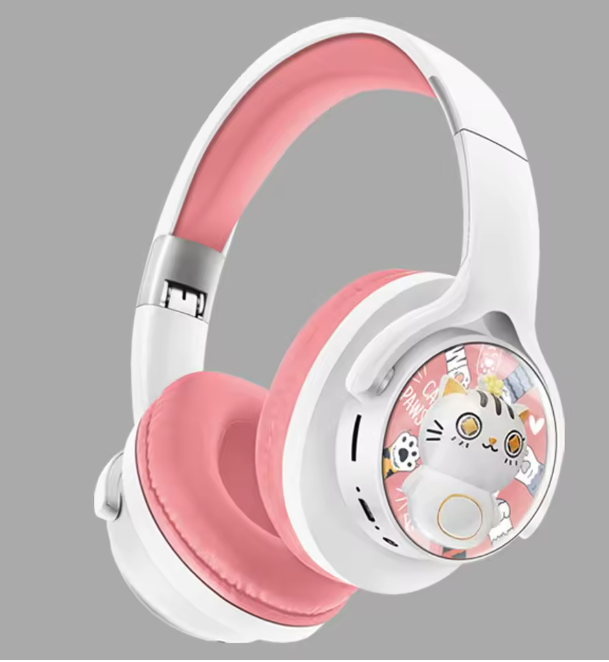 Casque Bluetooth Enfant Rose,Bleu & Blanc – Design Chat Mignon – Sans Fil – Confortable & Léger