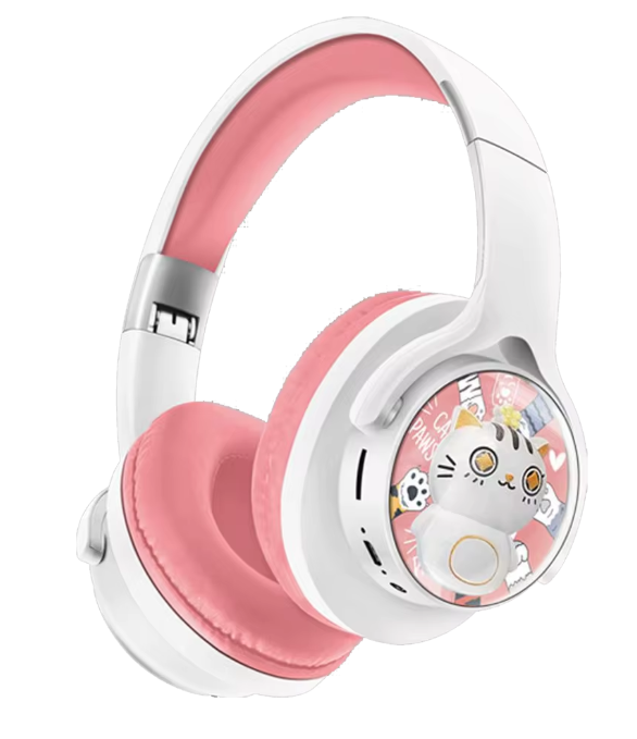 Casque Bluetooth Enfant Rose,Bleu & Blanc – Design Chat Mignon – Sans Fil – Confortable & Léger