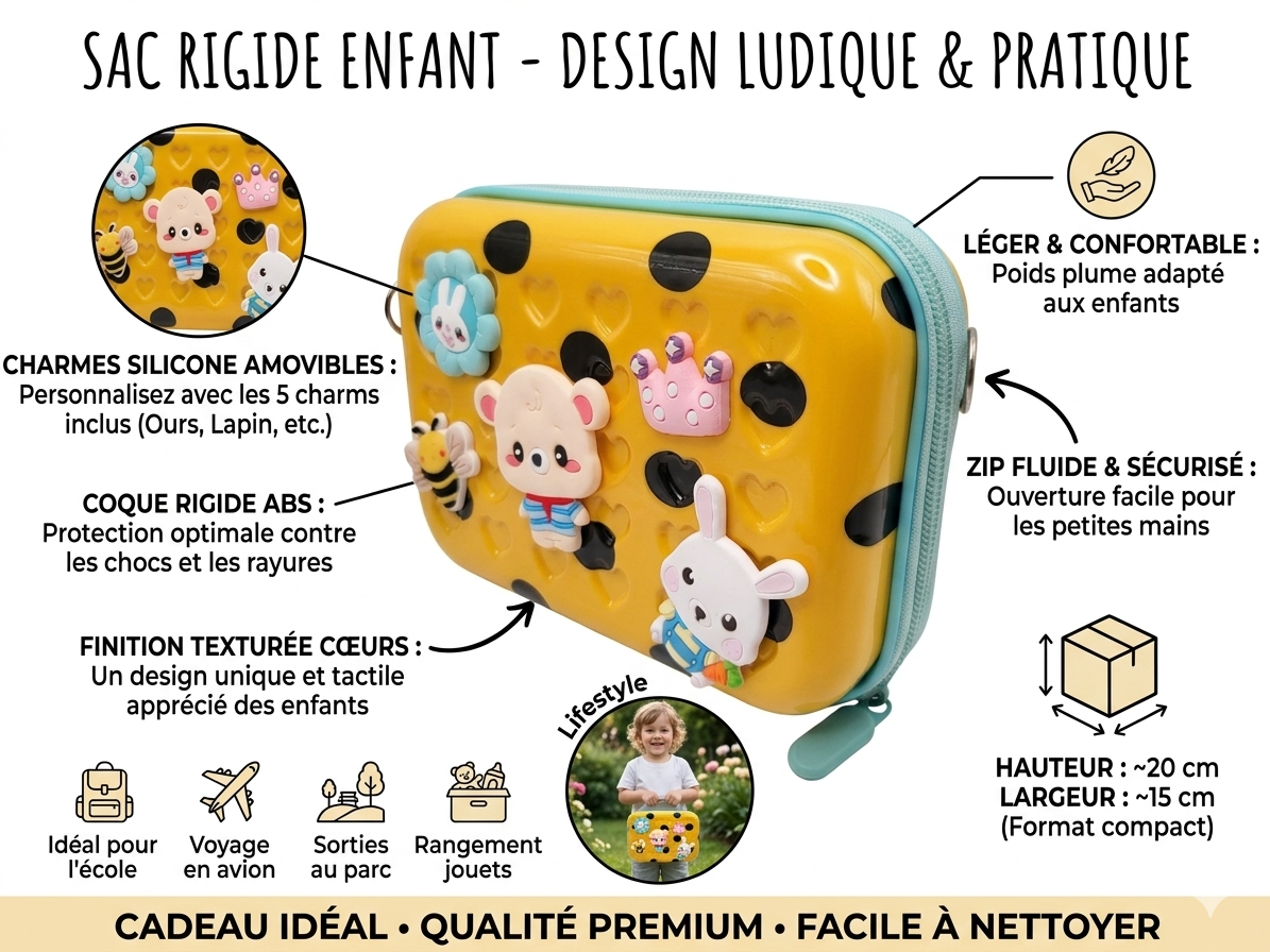 Trousse Enfant Rigide 3D – Grande Capacité – Fermeture Éclair – École Fille & Garçon