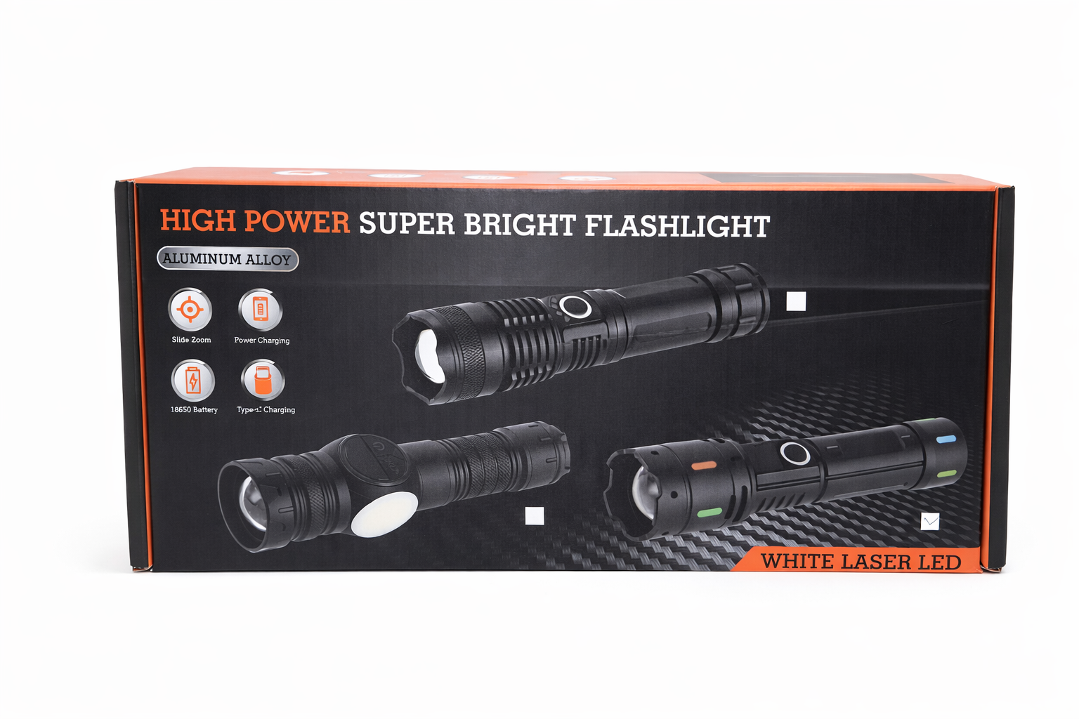 Lampe Torche LED Ultra Puissante Rechargeable USB-C, Zoom Ajustable, Batterie 18650 Incluse, Lampe Tactique Aluminium Haute Luminosité, Idéale Camping, Randonnée, Urgence, Maison et Voiture