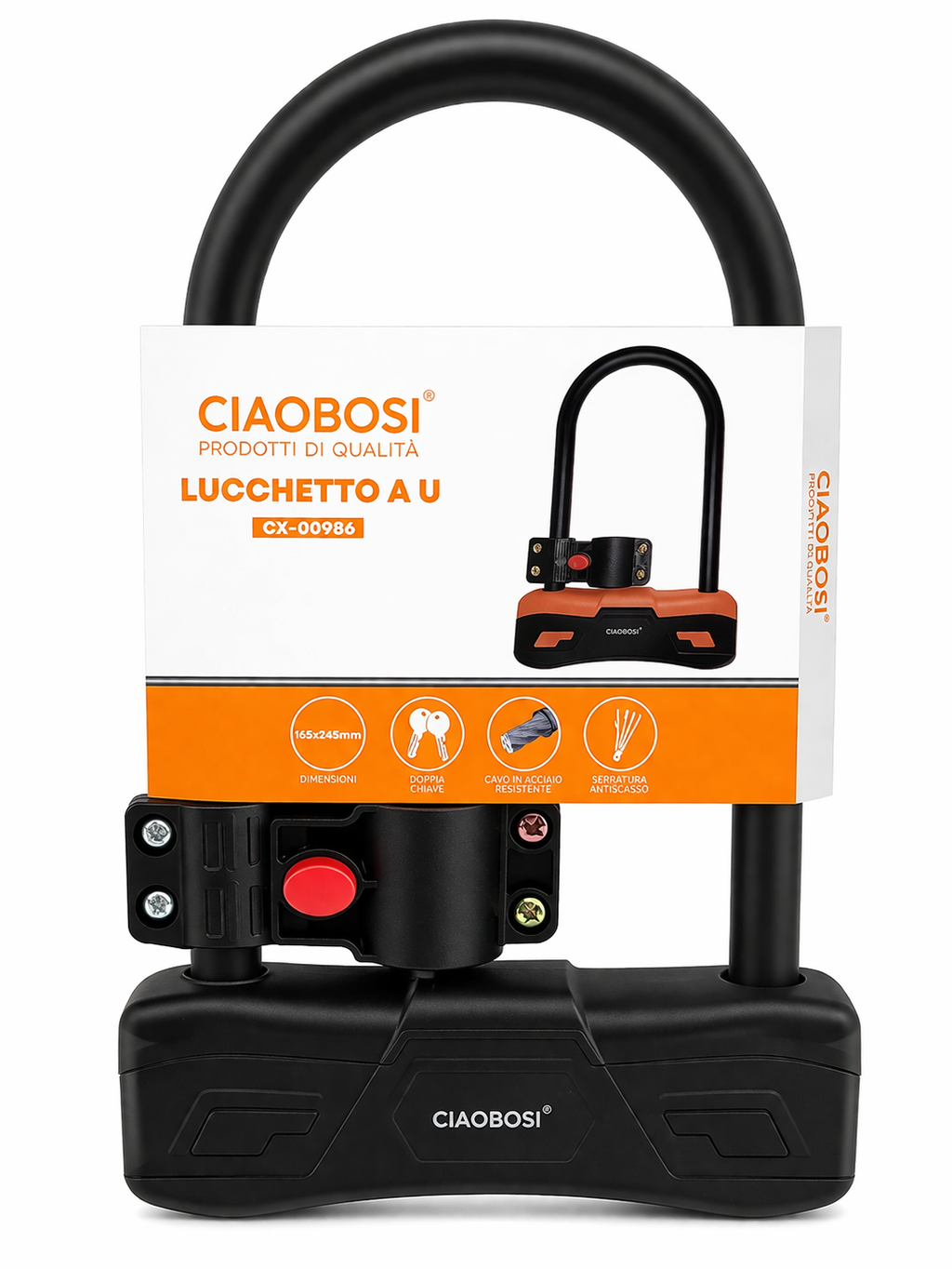 Antivol Vélo en U CIAOBOSI – Acier Trempé Haute Sécurité – Double Verrouillage + 2 Clés – Support Inclus