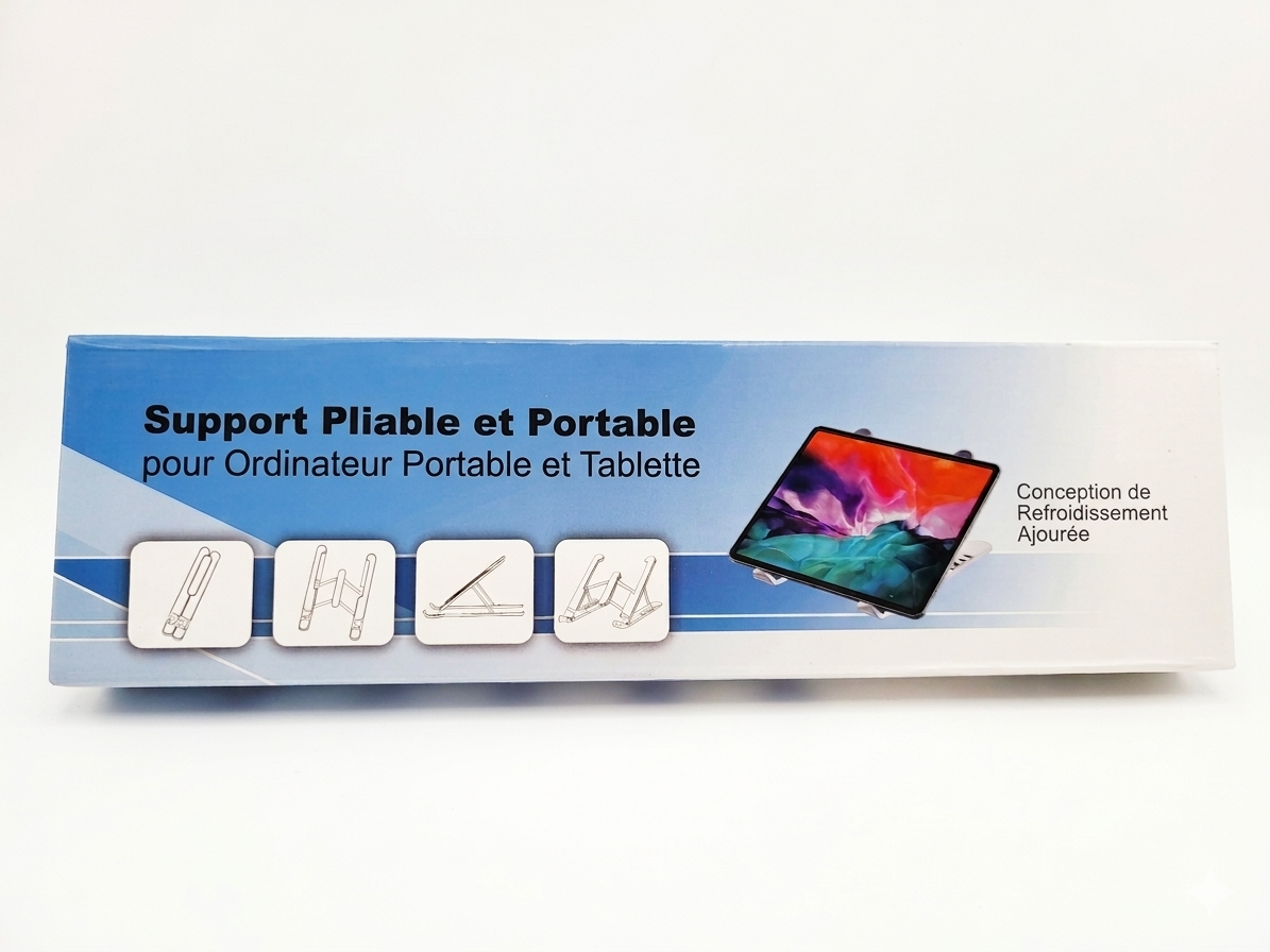 Support Ordinateur Portable Pliable et Réglable – Support PC Portable et Tablette avec 6 Niveaux d’Ajustement, Silicone Antidérapant, Support Ventilé Ergonomique pour Bureau, Télétravail et Voyage