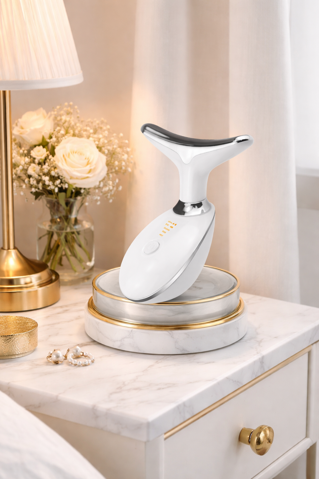 Appareil de Massage LED Cou & Visage – Anti-Âge avec Lumière Rouge, Bleue et Verte – Appareil Liftant pour Raffermir la Peau, Réduire les Rides et Améliorer l’Absorption des Soins