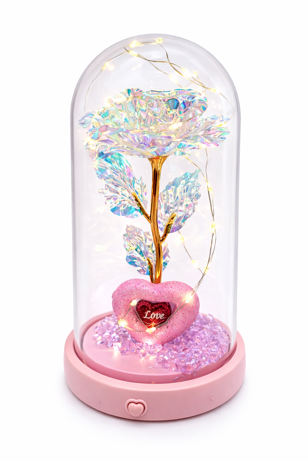Rose Éternelle Lumineuse avec Musique – Fleur LED Multicolore sous Cloche – Décoration Romantique – Cadeau Saint-Valentin, Anniversaire, Femme