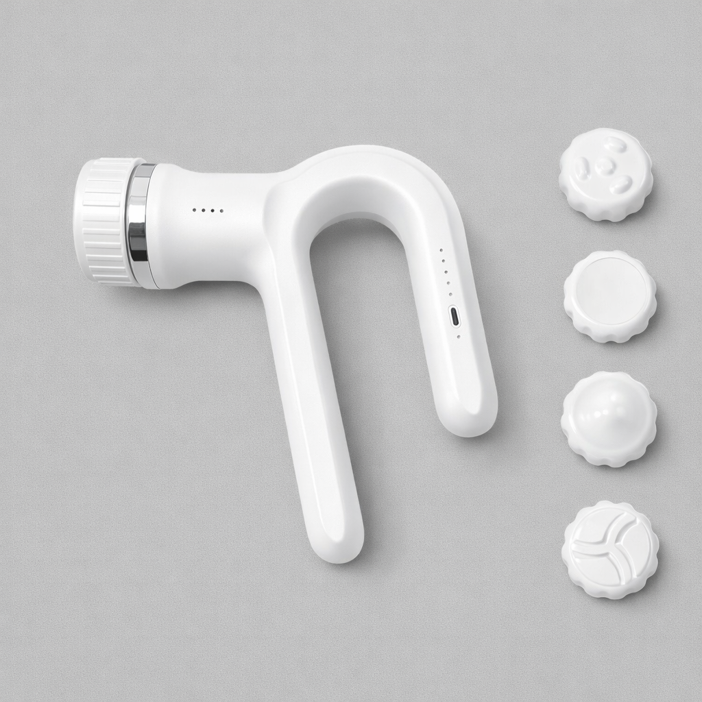 Pistolet de Massage Musculaire Sans Fil Rechargeable USB-C 5V, Massageur Percussif avec 4 Têtes Interchangeables, Poignée Ergonomique, Détente & Récupération Sportive, Dos Nuque Jambes