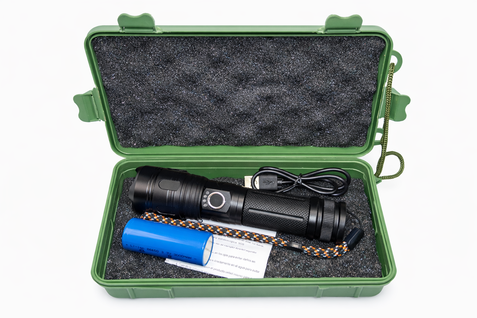 Lampe Torche LED Rechargeable Haute Puissance 800m – Lampe Tactique Zoom Ajustable, Batterie 26650 + Recharge USB, Waterproof – Lampe Torche Puissante avec Boîte de Protection pour Camping, Randonnée, Urgence