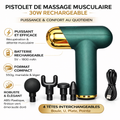Pistolet de Massage Musculaire 30W Rechargeable 5V – Massage Gun Compact 550g, Batterie 1800mAh, 4 Têtes (Boule, U, Plate, Pointe) – Récupération Sportive & Détente – Vert Émeraude