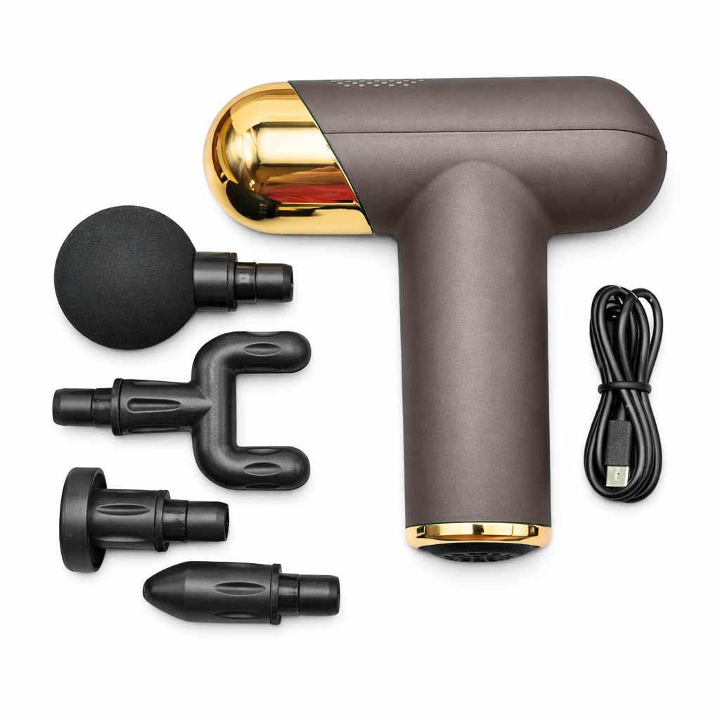 Pistolet de Massage Musculaire 30W Rechargeable 5V – Massage Gun Compact 550g, Batterie 1800mAh, 4 Têtes (Boule, U, Plate, Pointe) – Récupération Sportive & Détente – Vert Émeraude