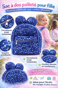 Sac à Dos Fille Sequins Pailleté avec Oreilles – Bretelles Réglables – École & Voyage
