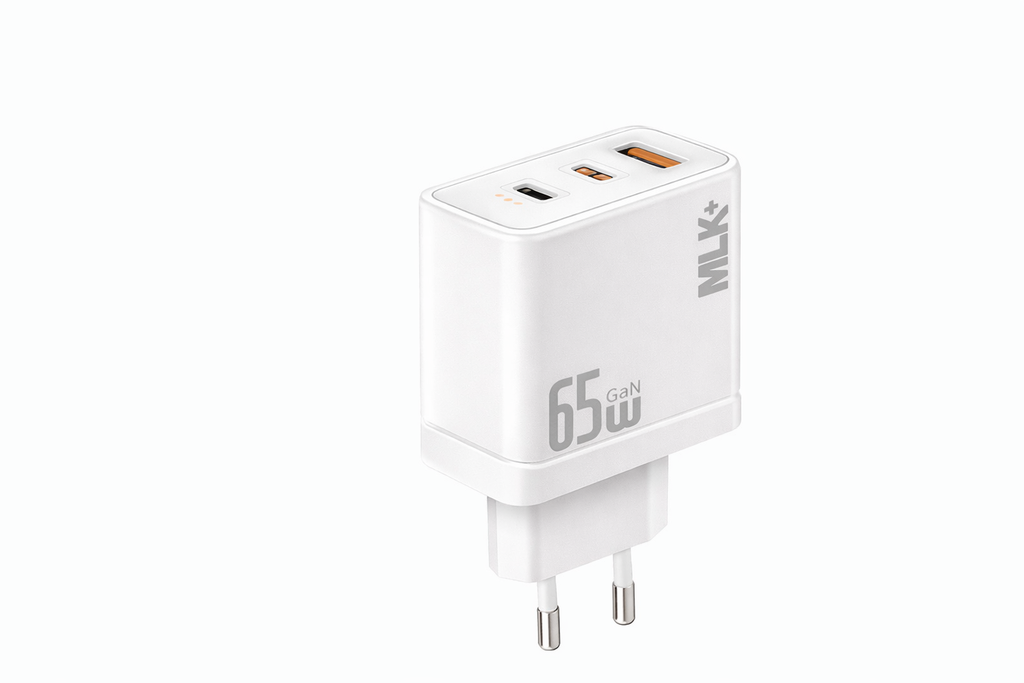 MLK+ Chargeur Rapide USB-C 65W GaN – 3 Ports – PD & QC 3.0 – Chargeur Universel pour Ordinateur Portable, Smartphone, Tablette