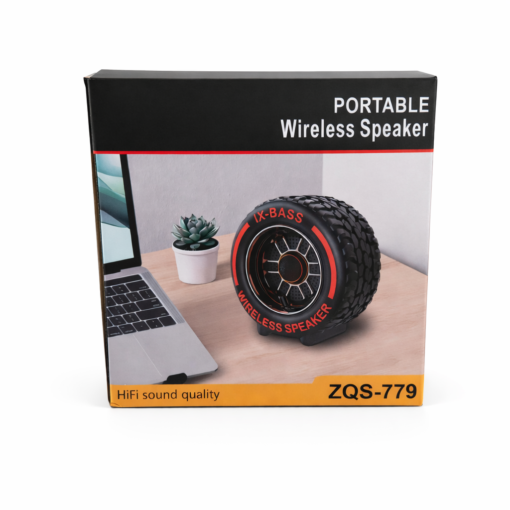Enceinte Bluetooth Sans Fil IX-BASS ZQS-779 en Forme de Pneu – Basses Puissantes, Bluetooth 5.0, Longue Autonomie, Haut-Parleur Portable pour Maison, Voiture, Extérieur