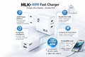 MLK+ Chargeur Secteur 40W USB-C Power Delivery + USB-A | Chargeur Rapide Double Port | Compatible iPhone, Samsung, Xiaomi, Tablette, Écouteurs | Adaptateur Secteur Compact